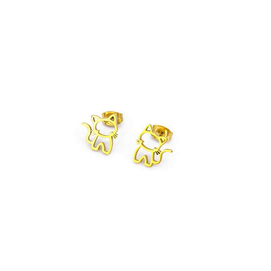 Chic Cat Earrings | 18K PVD Gold Plated - For Women | Includes: Earrings
