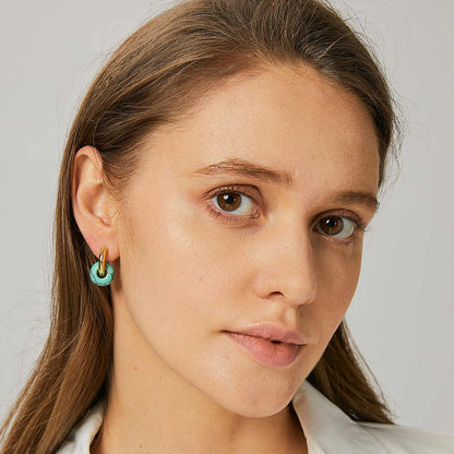 Golden Horizon Hoop Earrings | Turquoise & 18K PVD Gold Plated - For Women | Includes: Earrings