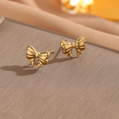 Elegant Bow Earrings | 18K PVD Gold Plated - For Women | Includes: Earrings