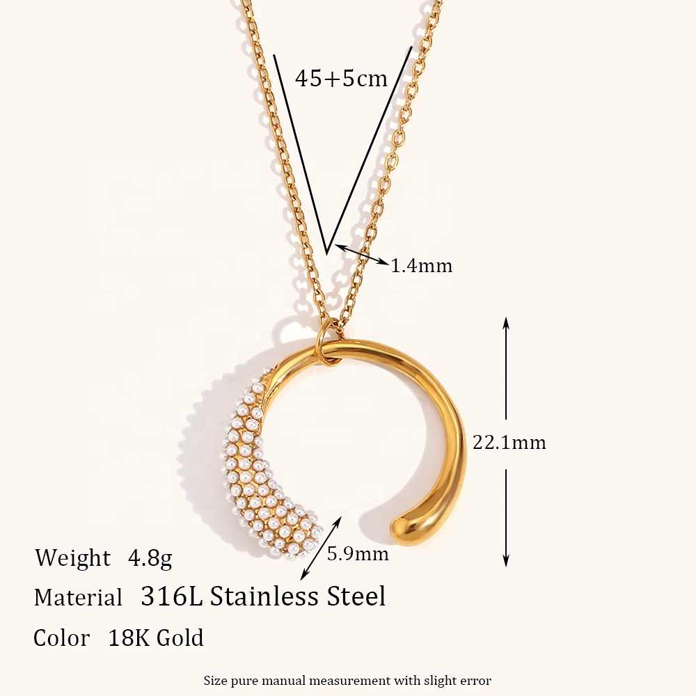 Chic Semi Round Necklace | 18K PVD Gold Plated - For Women | Includes: Necklace