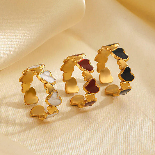 Heart Motif Ring set | PVD 18K Gold Plated, Stainless Steel, Water Proof - For Women | Includes: Rings (Set of 3)