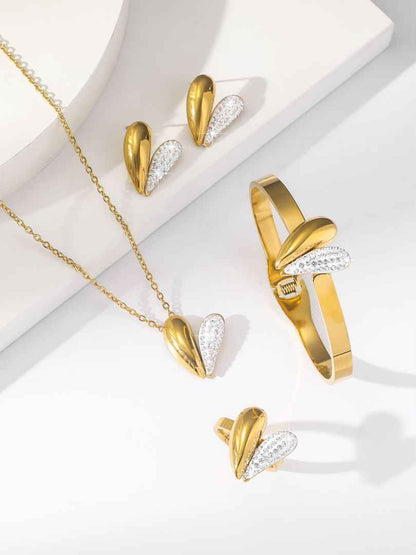 Amour Glow Set | PVD 18K Gold Plated, Water Proof- For Women | Includes: Necklace, Bracelet, Earrings, Ring