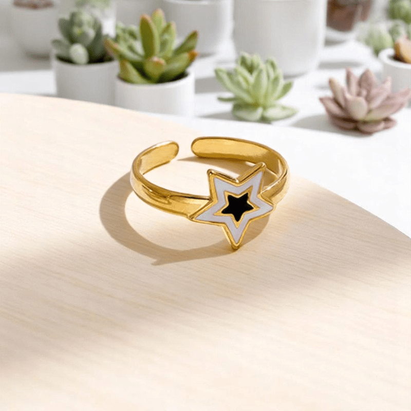 Star Flexi Ring | PVD 18K Gold Plated, Stainless Steel, Water Proof - For Women | Includes: Ring