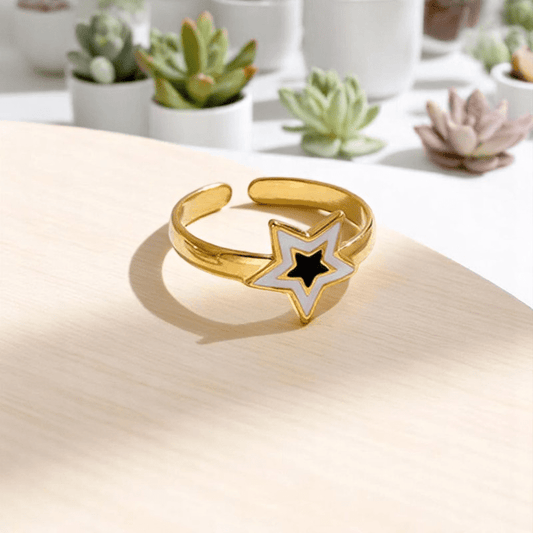 Star Flexi Ring | PVD 18K Gold Plated, Stainless Steel, Water Proof - For Women | Includes: Ring