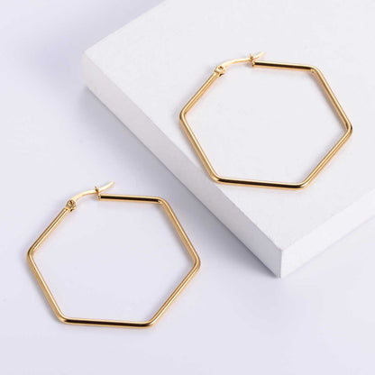 Contemporary Hex Earrings | PVD 18K Gold Plated, Stainless Steel, Water Proof - For Women | Includes: Earrings