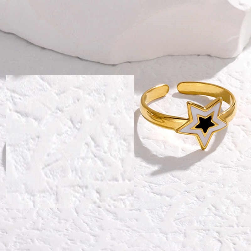 Star Flexi Ring | PVD 18K Gold Plated, Stainless Steel, Water Proof - For Women | Includes: Ring