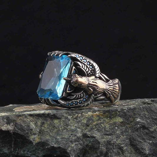 Eagle Design Wisdom Vintage Ring | Blue Zircon - For Men | Includes: Ring