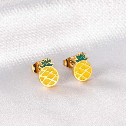 Tropical Pineapple Earrings | 18K PVD Gold Plated - For Women | Includes: Earrings