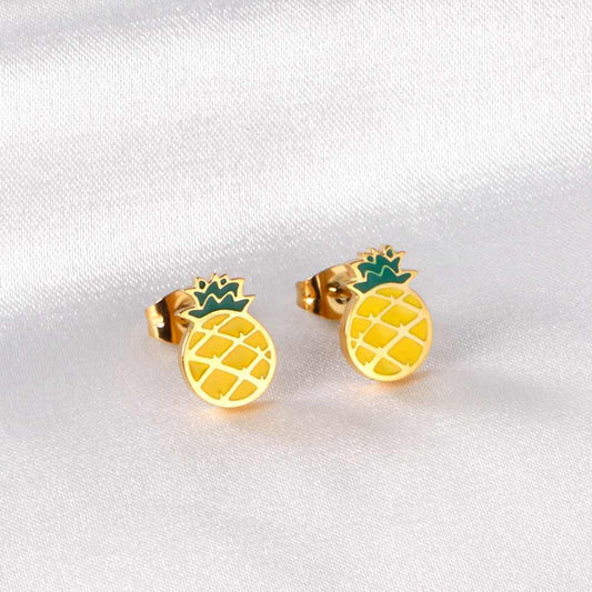 Tropical Pineapple Earrings | 18K PVD Gold Plated - For Women | Includes: Earrings