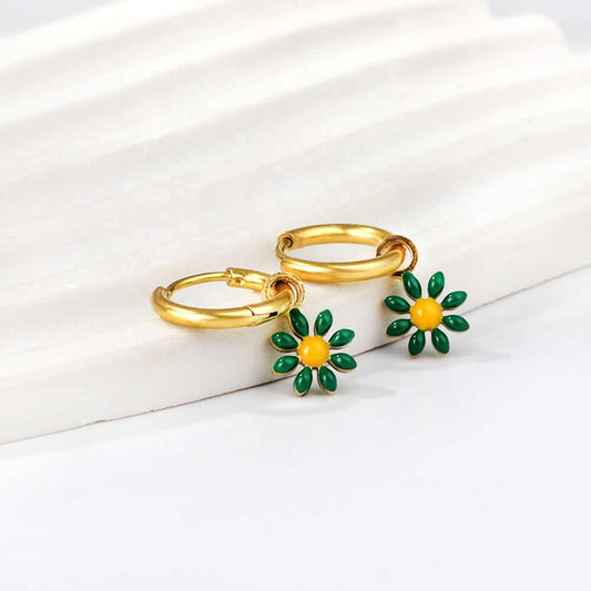 Floral Charm Earrings | 18K PVD Gold Plated - For Women | Includes: Earrings