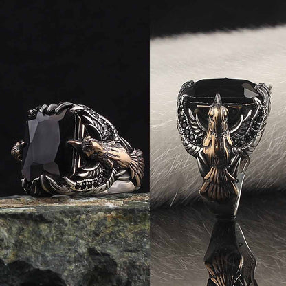 Eagle Bold Vintage Ring | Black Zircon - For Men | Includes: Ring