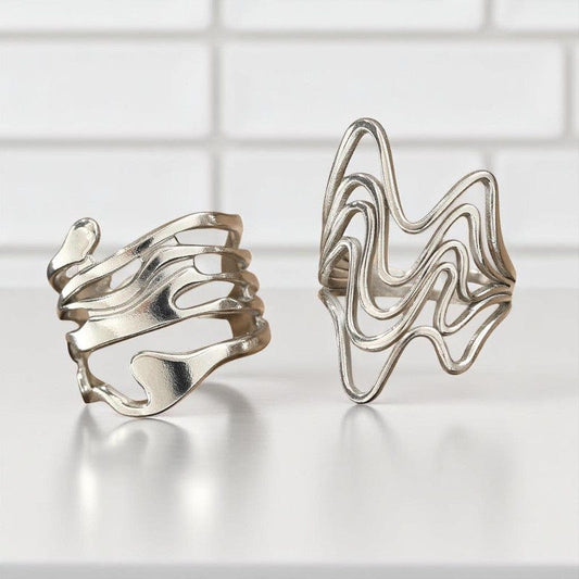 Style Gleam Adjustable Rings | Silver Plated Stainless Steal - For Women | Includes: Rings (Set of 2)