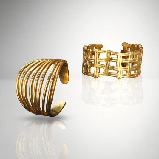 Bold Luxe Rings | 18K PVD Gold Plated Stainless Steel - For Women | Includes: Rings (Set of 2)