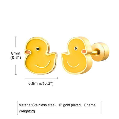 Playful Duck Earrings | 18K PVD Gold Plated - For Women | Includes: Earrings
