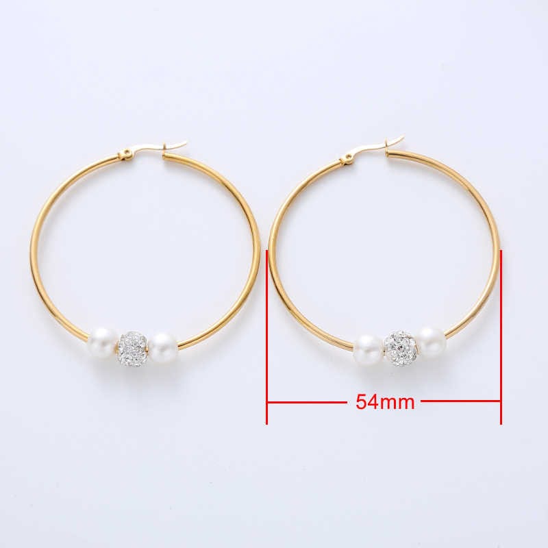Elegant Pearl Hoop Earrings | PVD 18K Gold Plated, Stainless Steel, Water Proof, Pearl & Zircon - For Women | Includes: Earrings