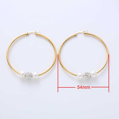 Elegant Pearl Hoop Earrings | PVD 18K Gold Plated, Stainless Steel, Water Proof, Pearl & Zircon - For Women | Includes: Earrings