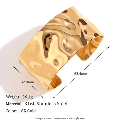 Cuff of Power Bracelet | PVD 18K Gold Plated, Stainless Steel, Water Proof - For Women | Includes: Bracelet