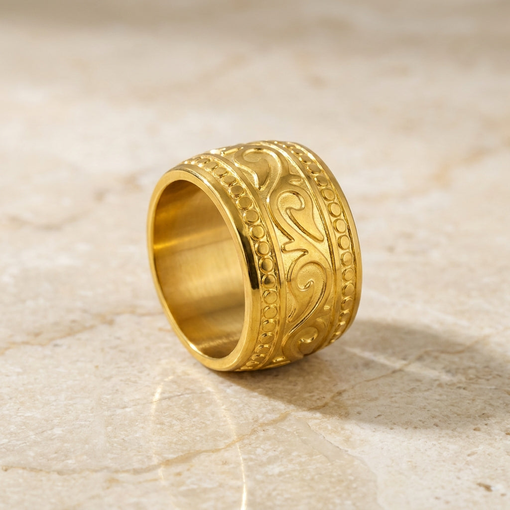 Golden Heritage Designer Steel Ring | 18K Real Gold PVD Plated– For Men | Includes: Ring