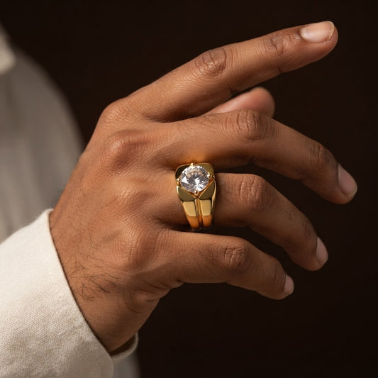 Regular Desiner Solitire Clear Zircon Ring | 18K Real Gold PVD Plated– For Men | Includes: Ring