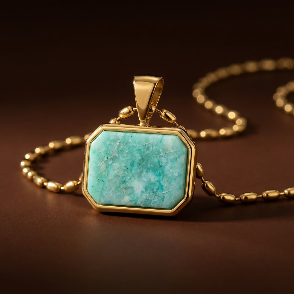 Amazonite REAL Stone Men's Necklace | 18K PVD Gold Plated - For Men| Includes: Necklace