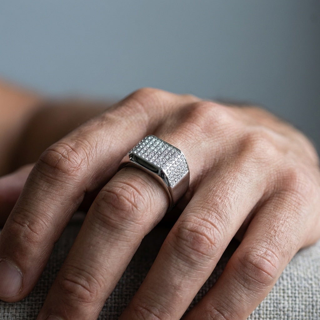 Ultra Luxury Multi-Zircon Silverish Titanium Ring | PVD Plated– For Men | Includes: Ring