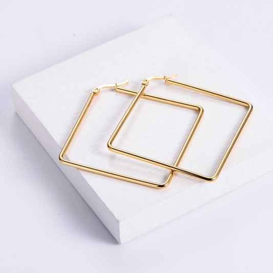 Modern Square Earrings | PVD 18K Gold Plated, Stainless Steel - For Women | Includes: Earrings