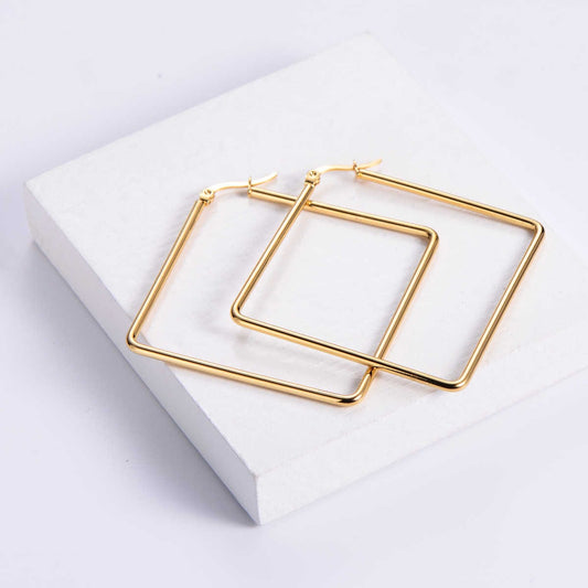 Modern Square Earrings | PVD 18K Gold Plated, Stainless Steel - For Women | Includes: Earrings