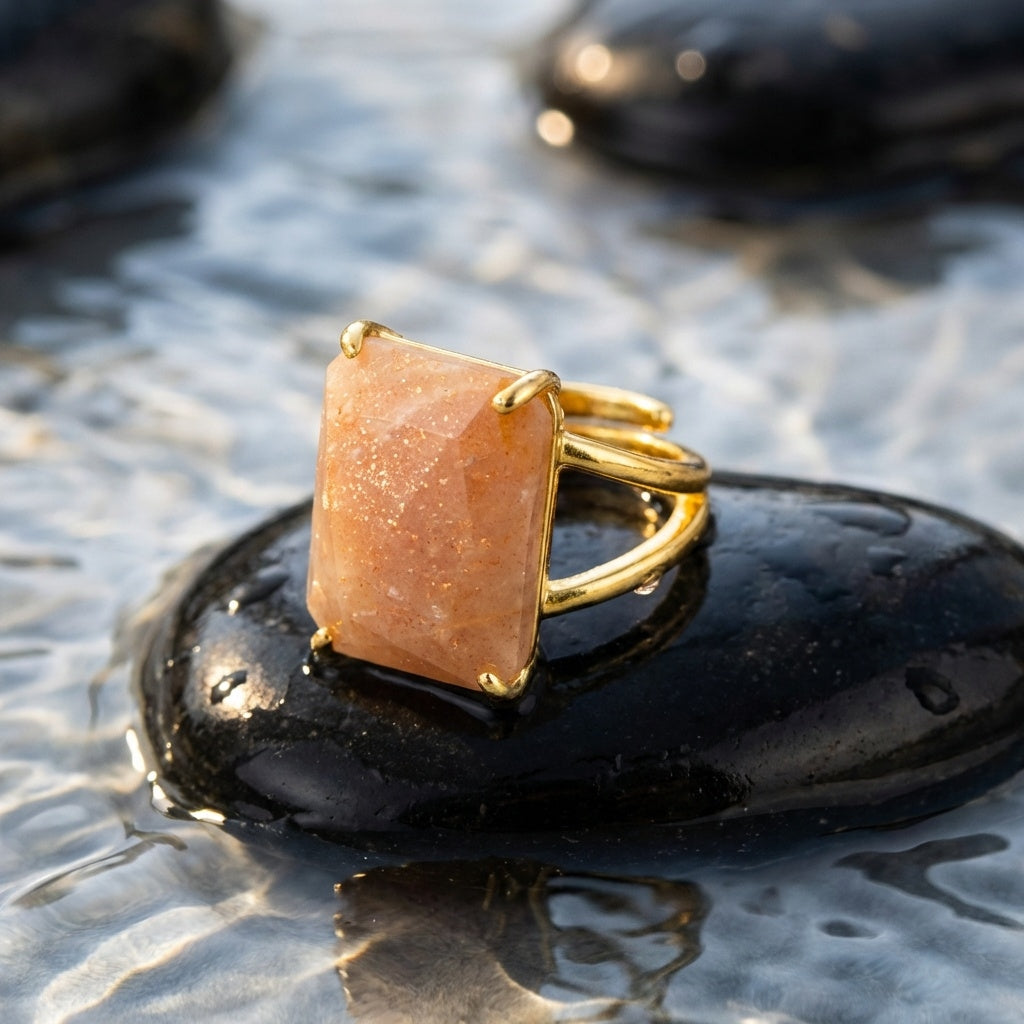 BOLD Natural Berry Quartz Golden Flexi Size Ring | 18K Real Gold PVD Plated– For Men | Includes: Ring