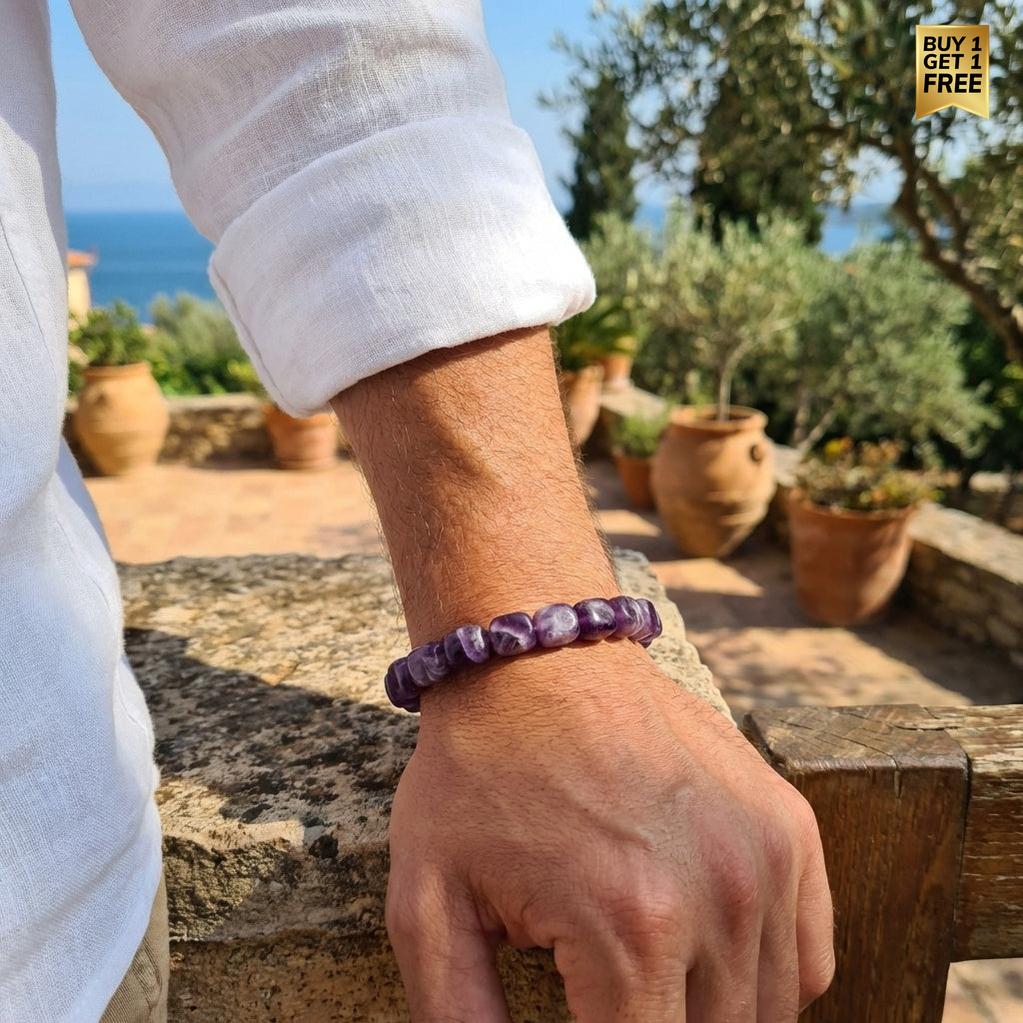Calm & Cosmic Tumble Bracelet | Amethyst Stone - For Men | Includes: Bracelet