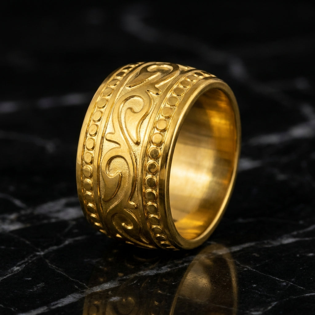 Golden Heritage Designer Steel Ring | 18K Real Gold PVD Plated– For Men | Includes: Ring