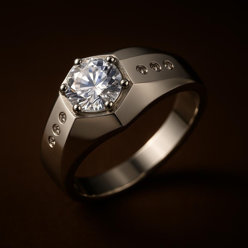 Squared Silverish Solitire Clear Zircon Ring | PVD Plated– For Men | Includes: Ring