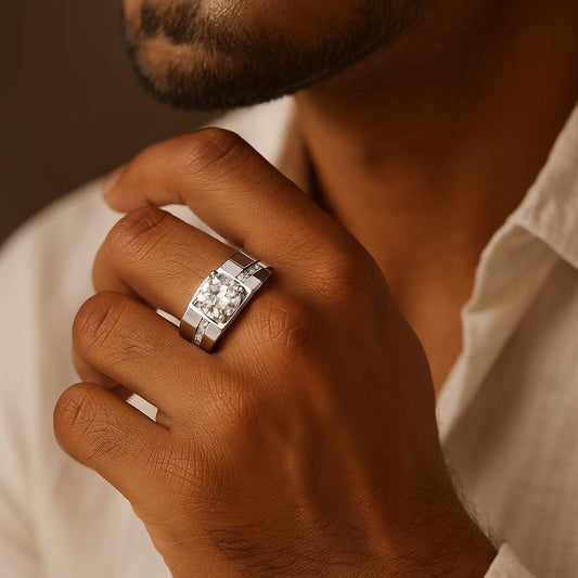 Regular Classic Silverish Solitire Clear Zircon Ring | PVD Plated– For Men | Includes: Ring