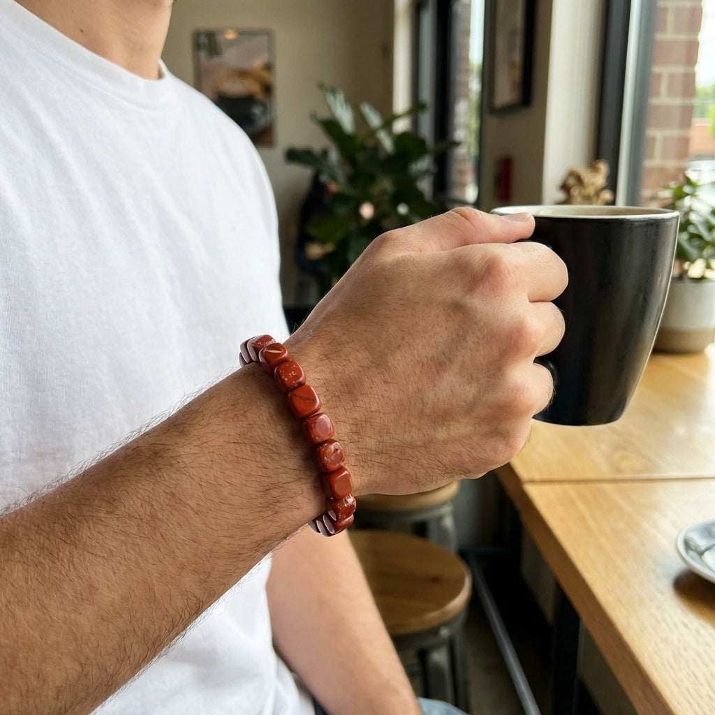 Grounding & Stability Tumble Bracelet | Red Jasper Stone - For Men | Includes: Bracelet