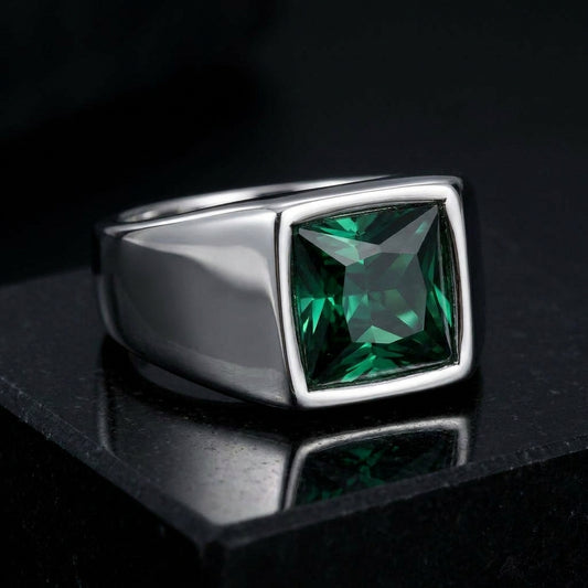 Regular Green Square Zircon Titanium Ring | PVD Plated– For Men | Includes: Ring