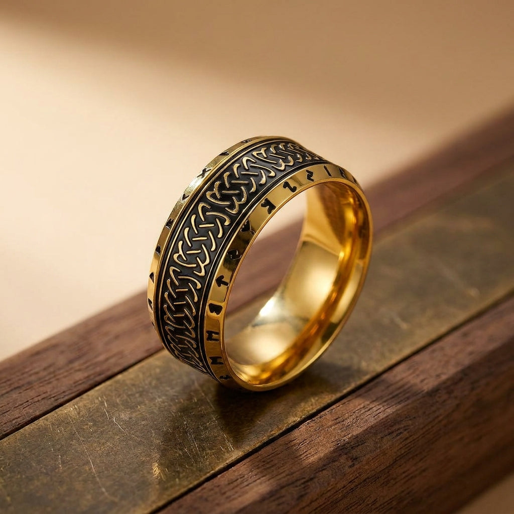 Ethnic Classic Golden Ring | 18K Real Gold PVD Plated– For Men | Includes: Ring