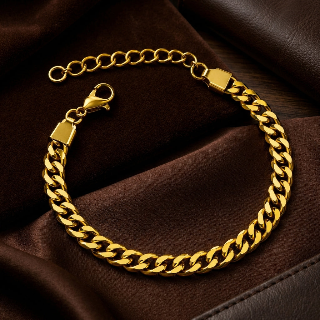 Lean Weave Design Flexi Golden 6MM Regular Bracelet | 18K PVD Gold Plated- For Men | Includes: Bracelet