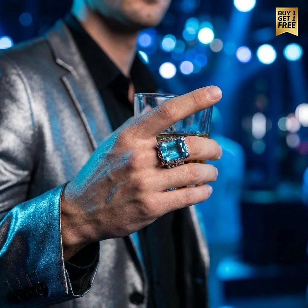 Blue Zircon BOLD Iranian Sword Ring | Titanium Steel– For Men | Includes: Ring