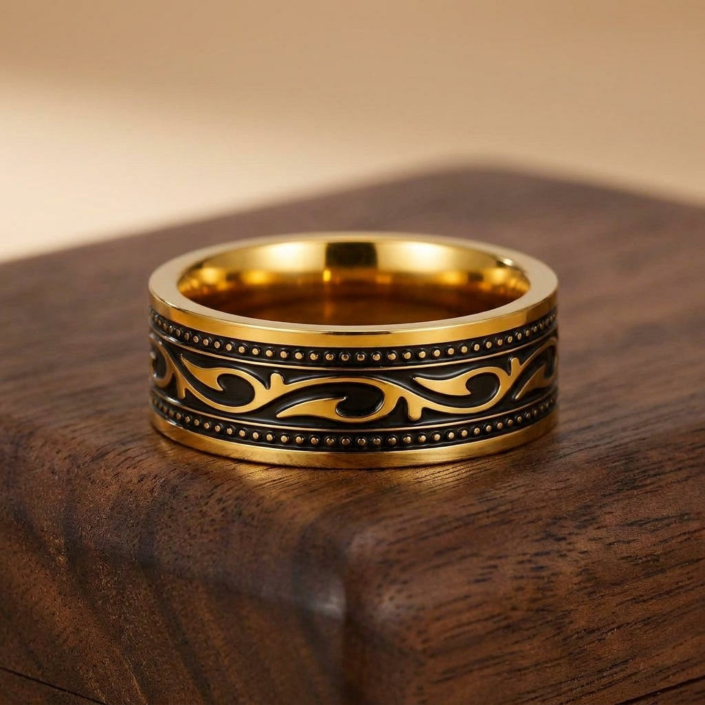 Ethnic Heritage Golden Ring | 18K Real Gold PVD Plated– For Men | Includes: Ring