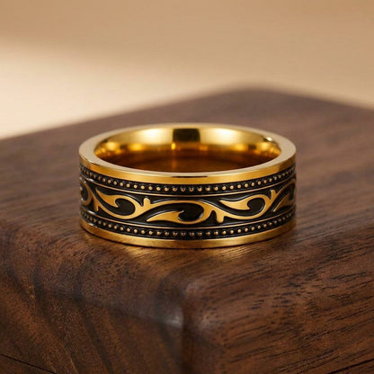 Ethnic Heritage Golden Ring | 18K Real Gold PVD Plated– For Men | Includes: Ring