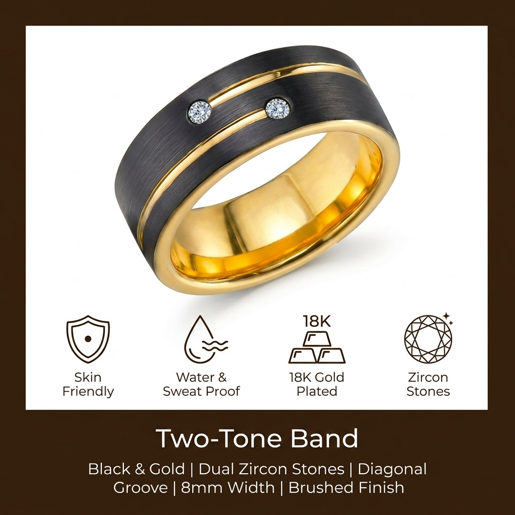 Black Class Golden Ring | 18K Real Gold PVD Plated– For Men | Includes: Ring