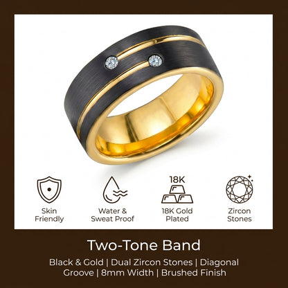 Black Class Golden Ring | 18K Real Gold PVD Plated– For Men | Includes: Ring