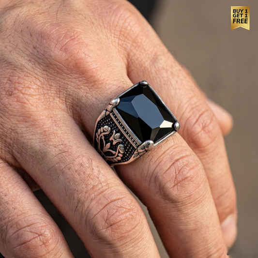 Black Zircon Viking King Ring | TITANIUM Steel– For Men | Includes: Ring