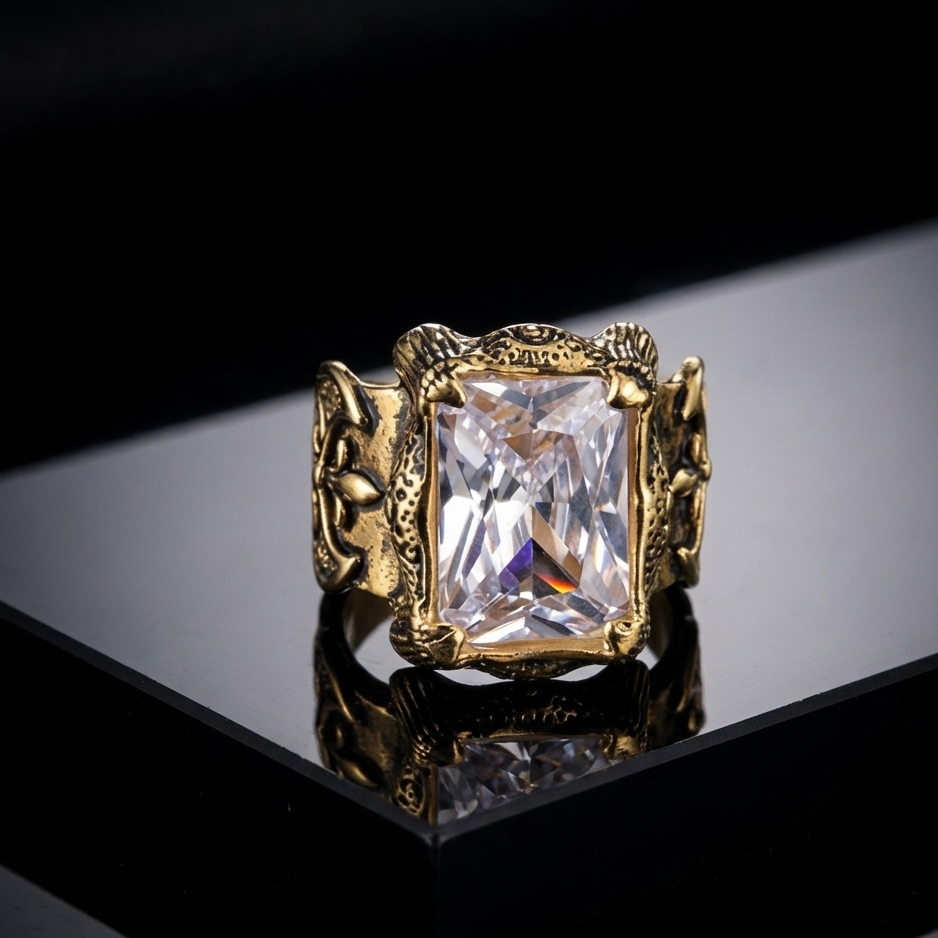 Clear Zircon BOLD Iranian Golden Titanium Ring | 18K Real Gold PVD Plated– For Men | Includes: Ring
