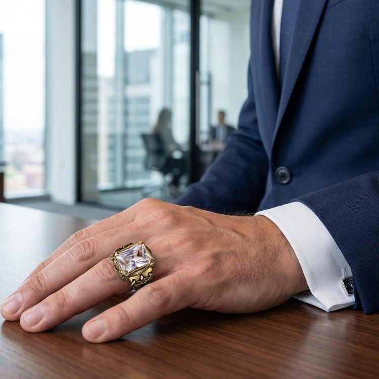 Clear Zircon BOLD Iranian Golden Titanium Ring | 18K Real Gold PVD Plated– For Men | Includes: Ring