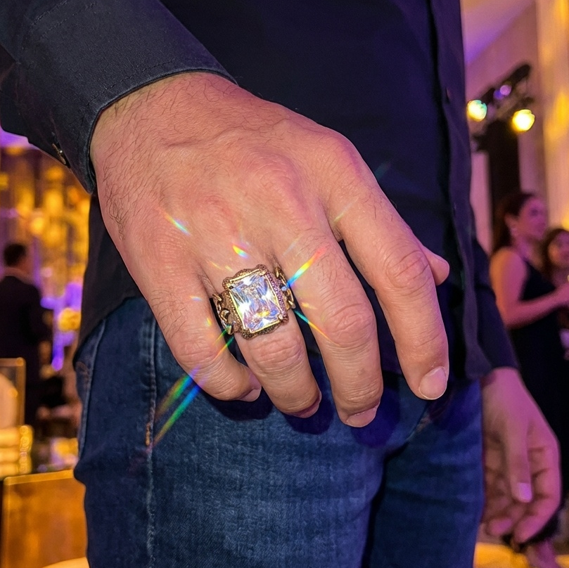 Clear Zircon BOLD Iranian Golden Titanium Ring | 18K Real Gold PVD Plated– For Men | Includes: Ring
