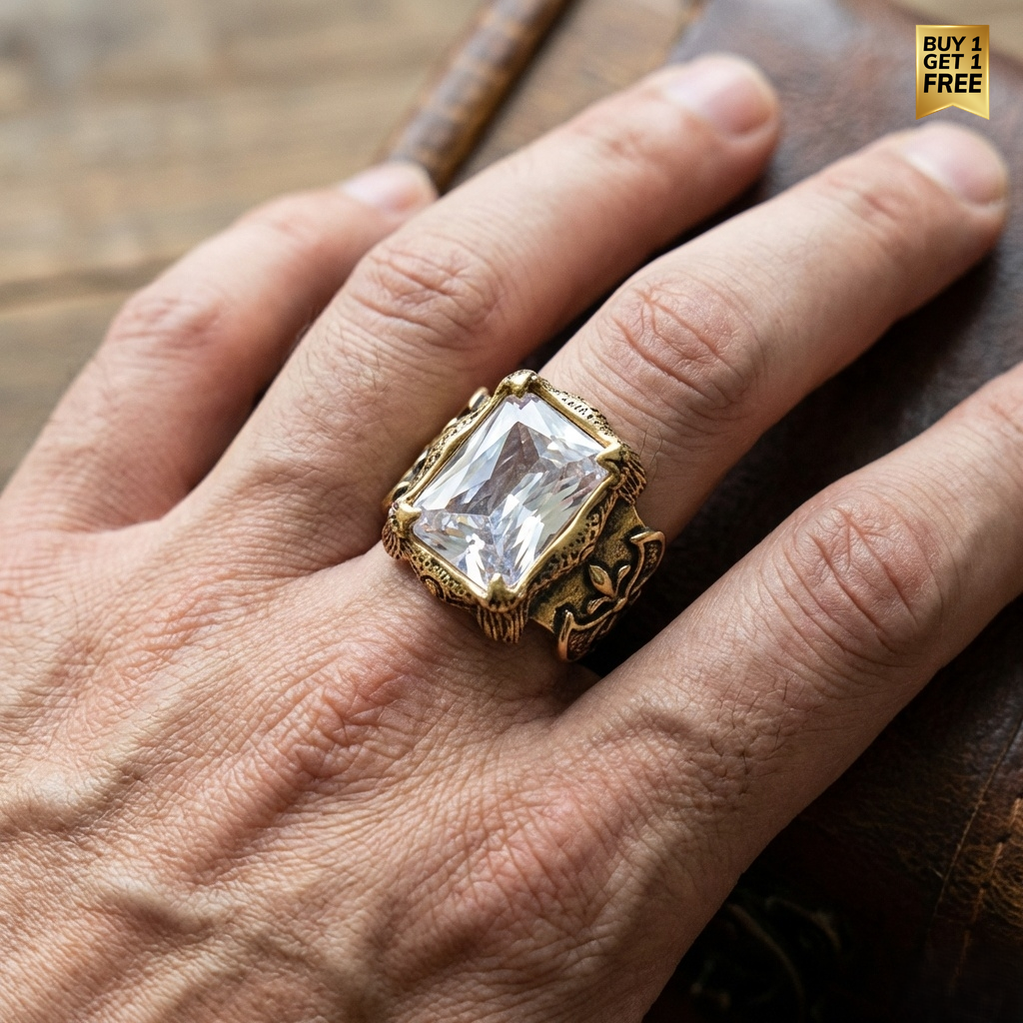 Clear Zircon BOLD Iranian Golden Titanium Ring | 18K Real Gold PVD Plated– For Men | Includes: Ring