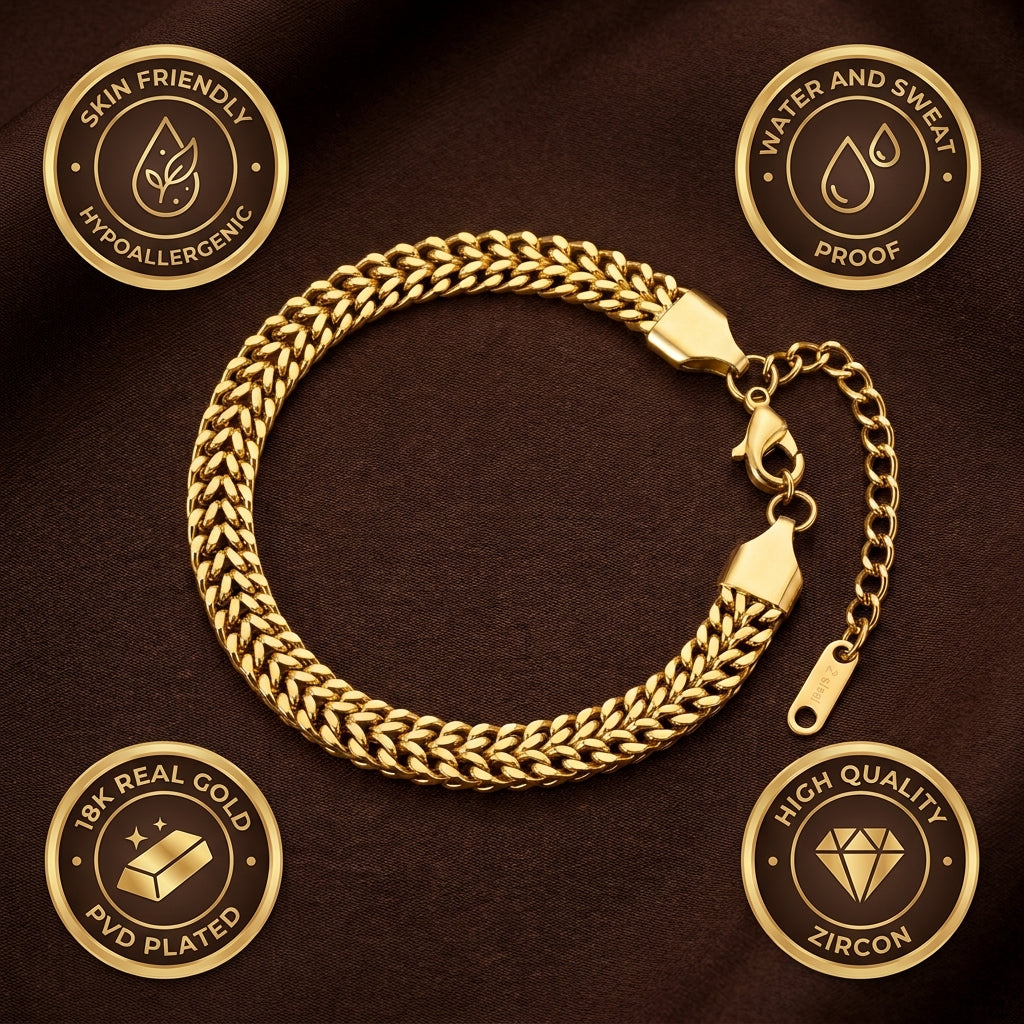 Modern Weaved Flexi Golden 6MM Steel Bracelet | 18K PVD Gold Plated- For Men | Includes: Bracelet