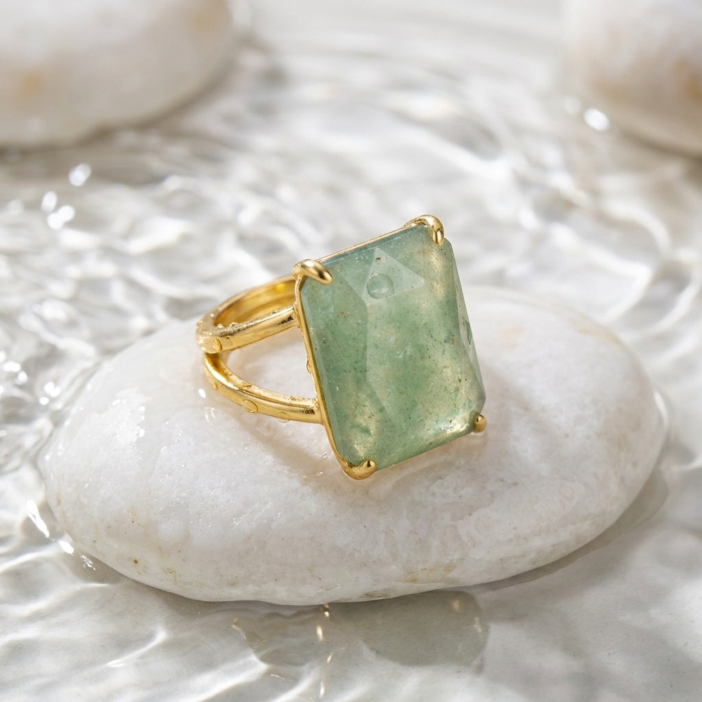 BOLD Natural Green Jade Golden Flexi Size Ring | 18K Real Gold PVD Plated– For Men | Includes: Ring