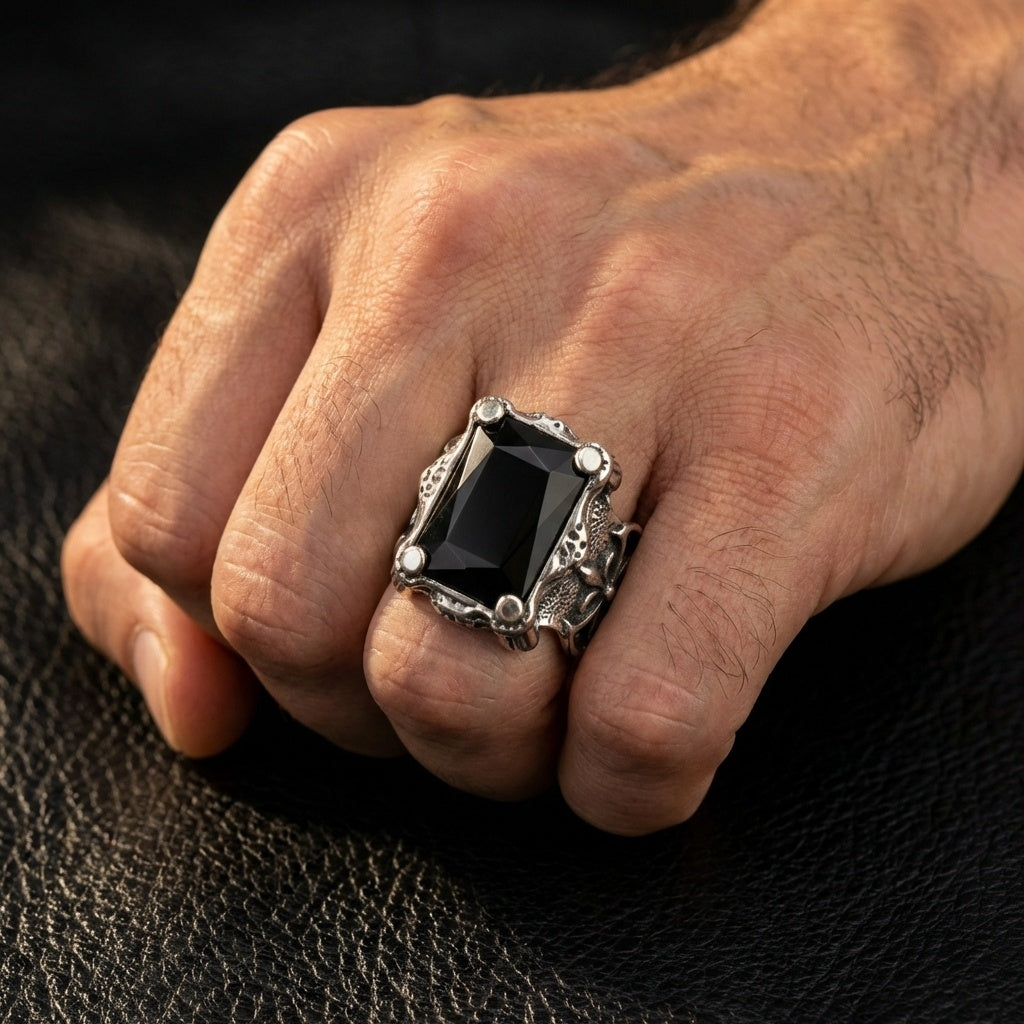 Black Zircon BOLD Iranian Sword Ring | Titanium Steel– For Men | Includes: Ring