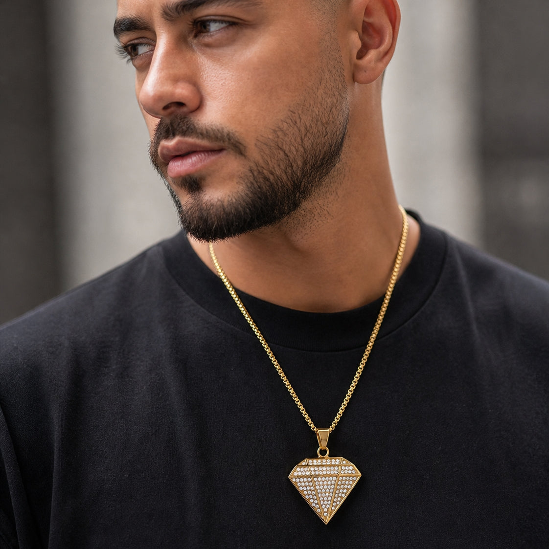 Ultra Posh Diamond Zircon Golden Necklace | 18K PVD REAL Gold Plated- For Men| Includes: Necklace